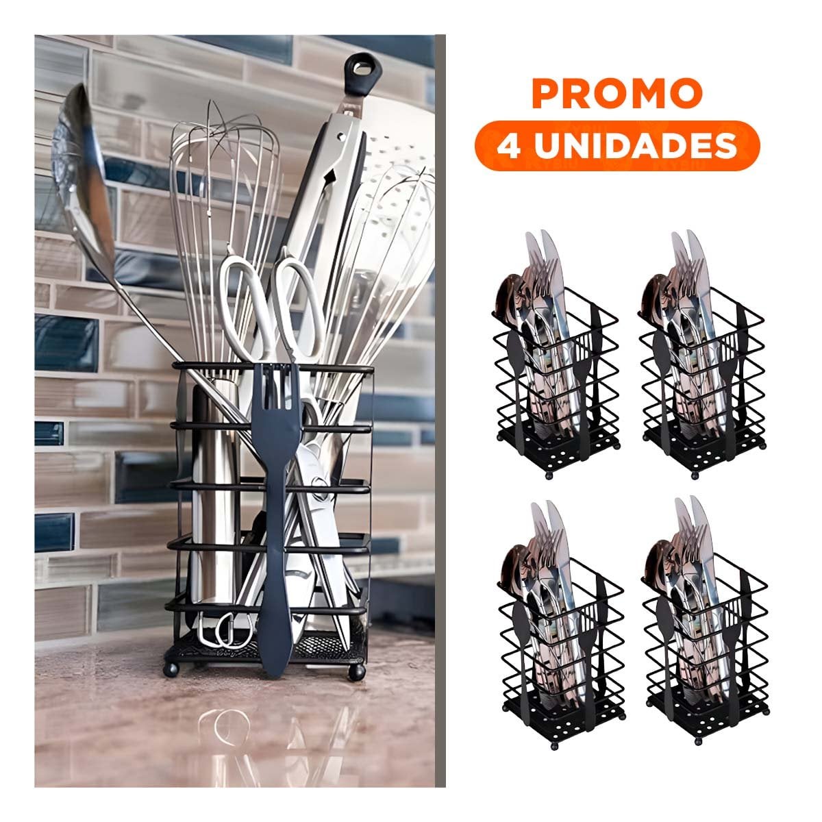 PACK4 SOPORTE RECTANGULAR EN METAL NEGRO PARA CUBIERTOS DE MESA Y+REGALO STICKER - 1