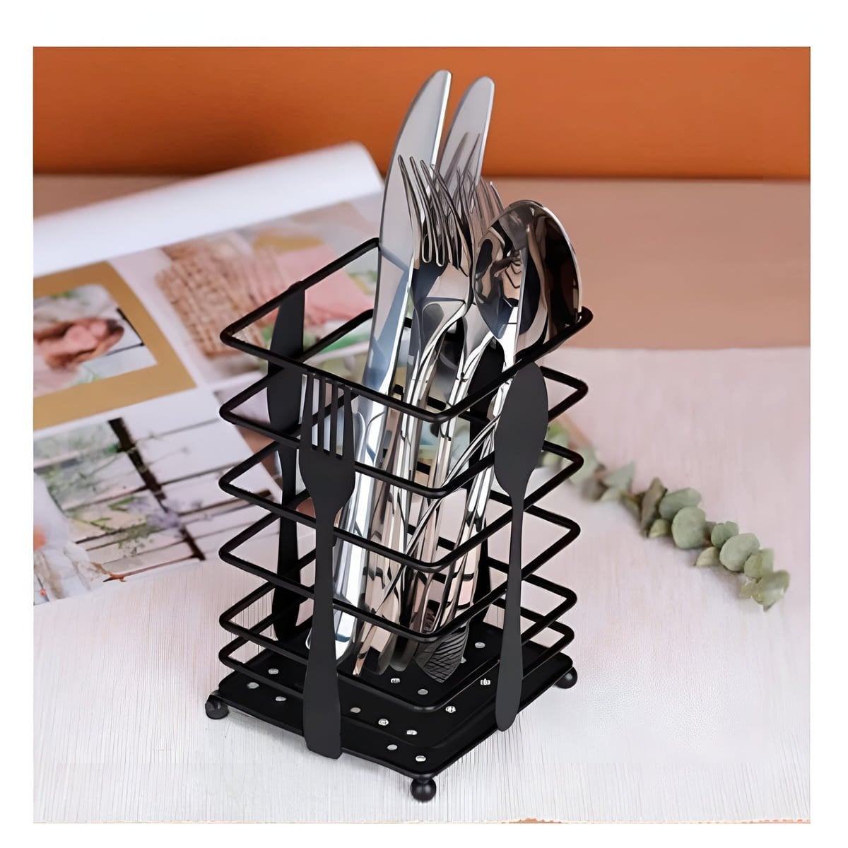 PACK4 SOPORTE RECTANGULAR EN METAL NEGRO PARA CUBIERTOS DE MESA Y+REGALO STICKER - 5