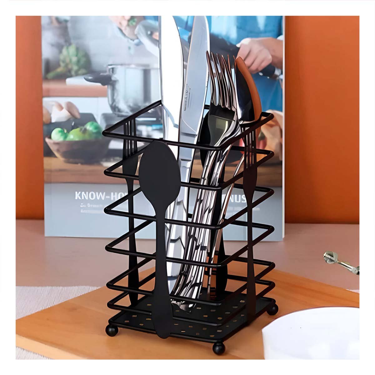 PACK2 ORGANIZADOR DE CUBIERTOS PARA MESA RECTANGULAR METAL NEGRO CON PRESENCIA SOBRIA - 5