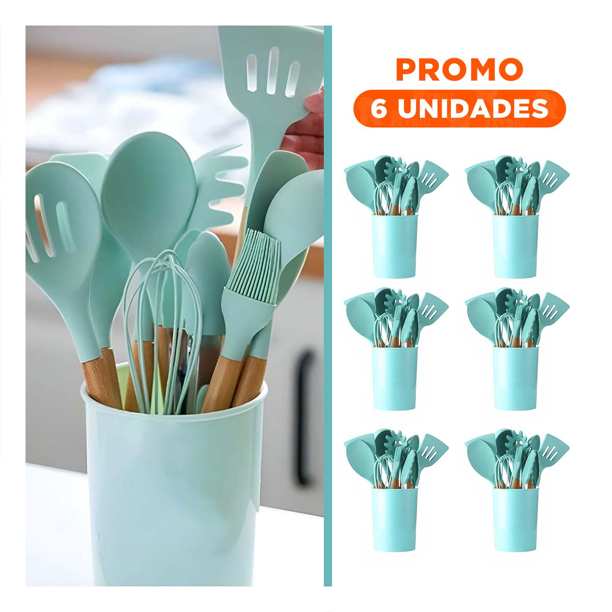 PACK6 CONJUNTO COMPLETO COLOR VERDE CON 12 PIEZAS FABRICADAS EN SILICONA FLEXIBLE - 1