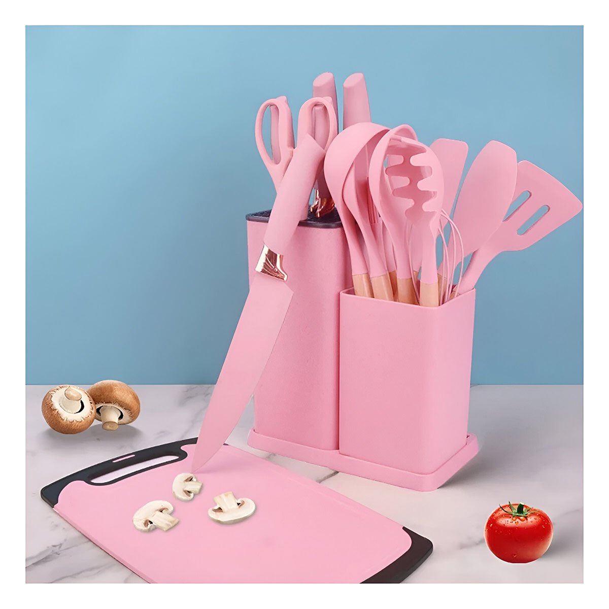 PACK4 SET COCINA MODERNA CON 18 PIEZAS EN ROSADO Y ESTRUCTURA INOXIDABLE - 2