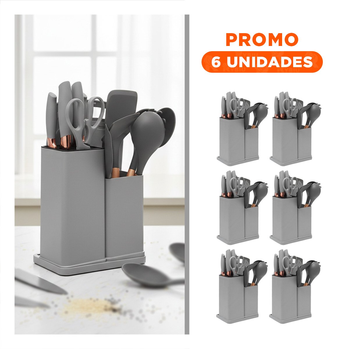 PACK6 EQUIPO PLOMO INTEGRA 18 PIEZAS EN COCINA MODERNA INOXIDABLE - 1