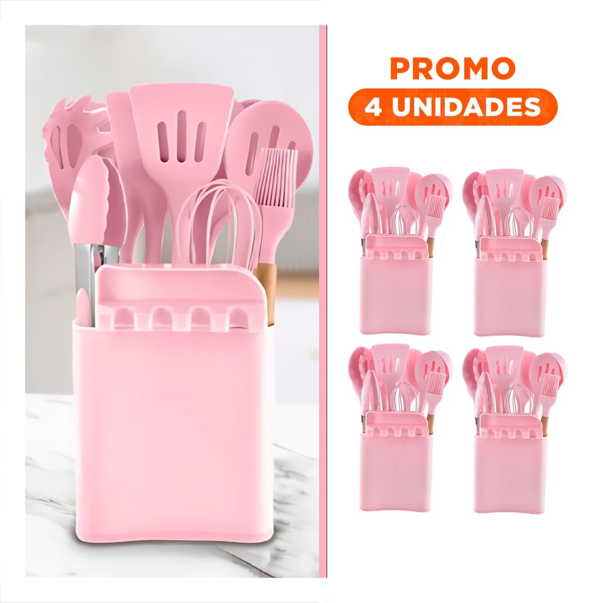 PACK4 SET REFORZADO DE COLOR ROSADO 11 CUCHARONES DE SILICONA CON SOPORTE Y+REGALO STICKER - 1