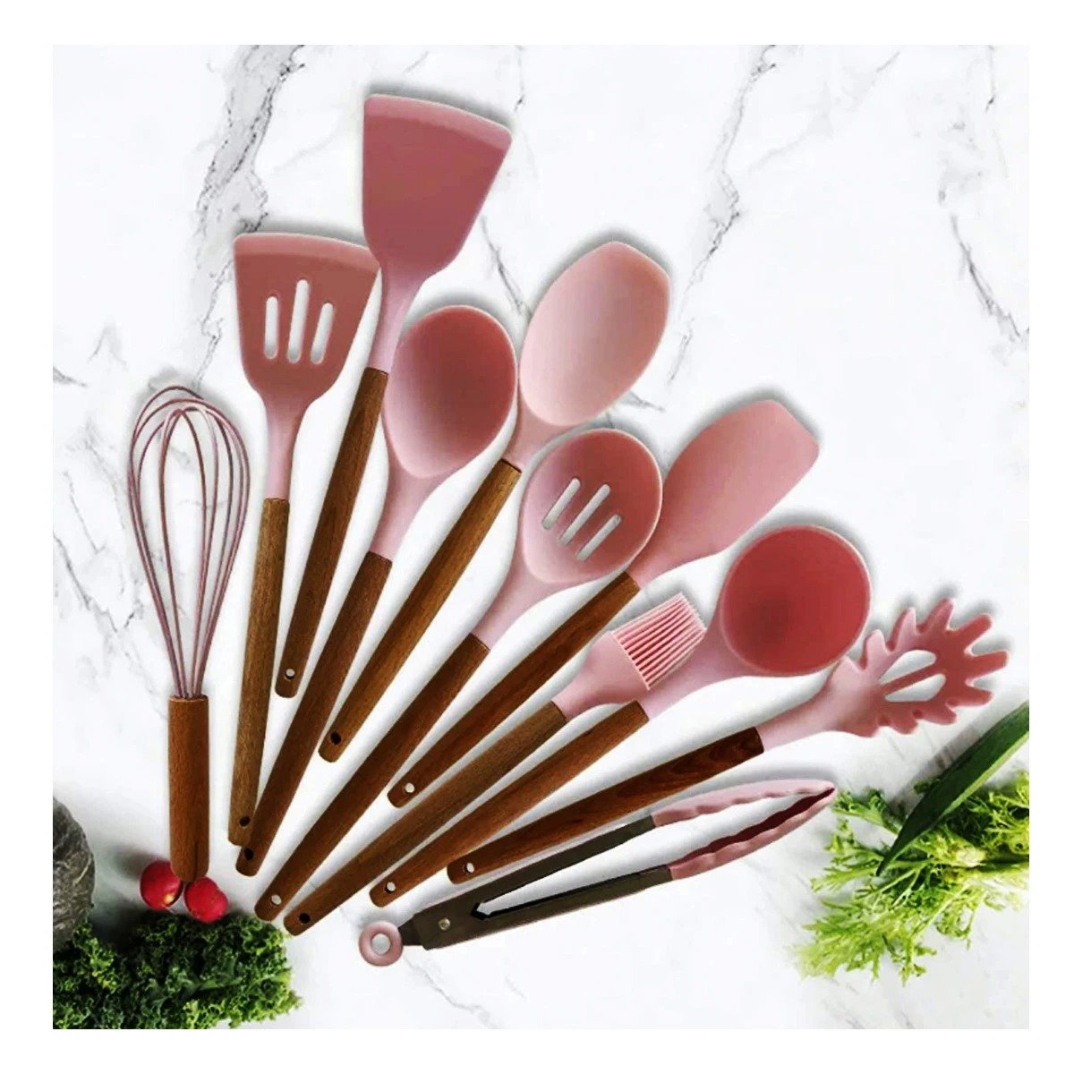 PACK12 CONJUNTO FUNCIONAL PARA COCINA COLOR ROSADO CON 12 PIEZAS EN SILICONA - 2