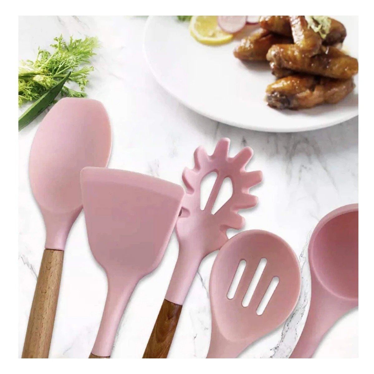 PACK12 CONJUNTO FUNCIONAL PARA COCINA COLOR ROSADO CON 12 PIEZAS EN SILICONA - 5