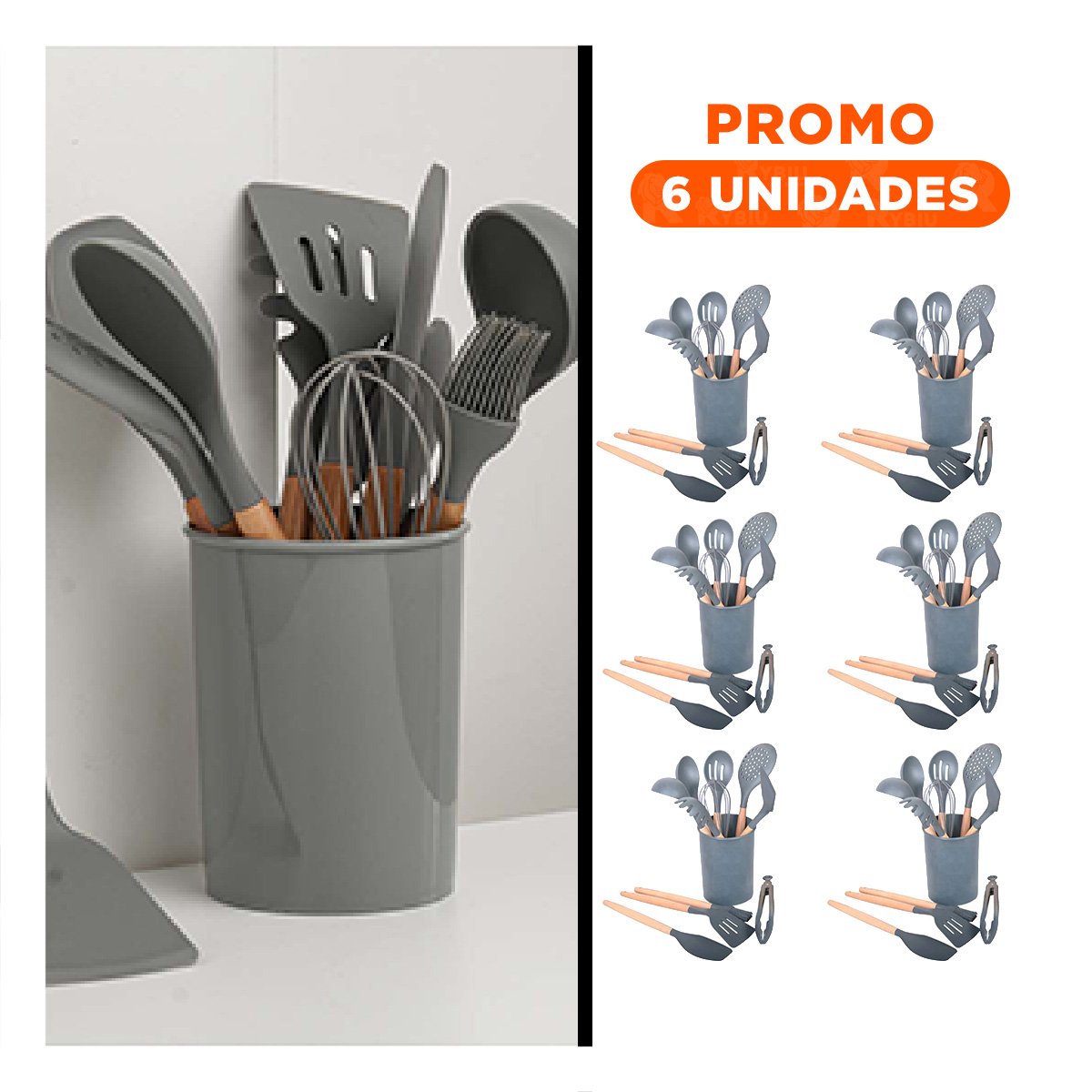 PACK6 CONJUNTO COMPLETO COLOR GRIS CON 12 PIEZAS FABRICADAS EN SILICONA FLEXIBLE - 1