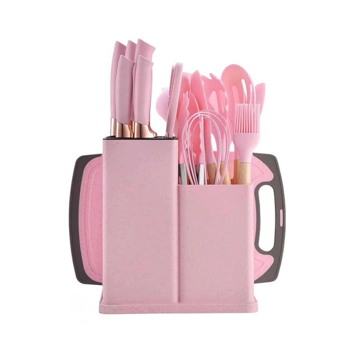 PACK2 SET ENFOQUE COCINA PROFESIONAL 18 PZ ACERO INOXIDABLE CON TABLA ROSADO Y+REGALO STICKER - 2