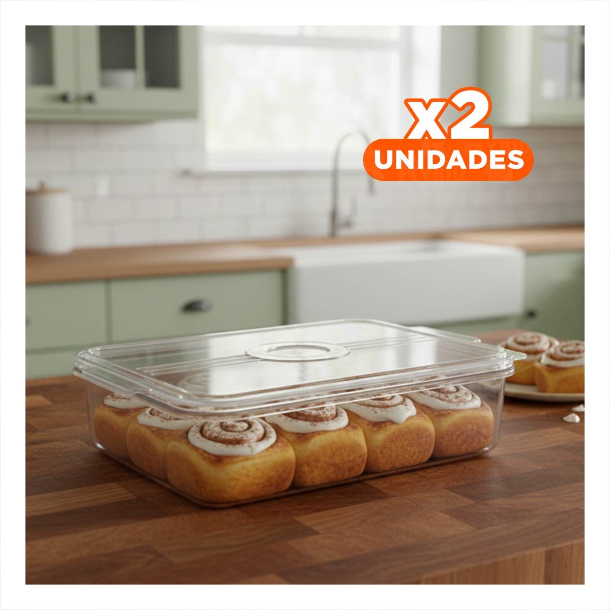 PACK2 CONTENEDOR DE COCINA CON ASAS PEQUEÑAS 32X20X5CM TRANSPARENTE Y+REGALO STICKER - 1