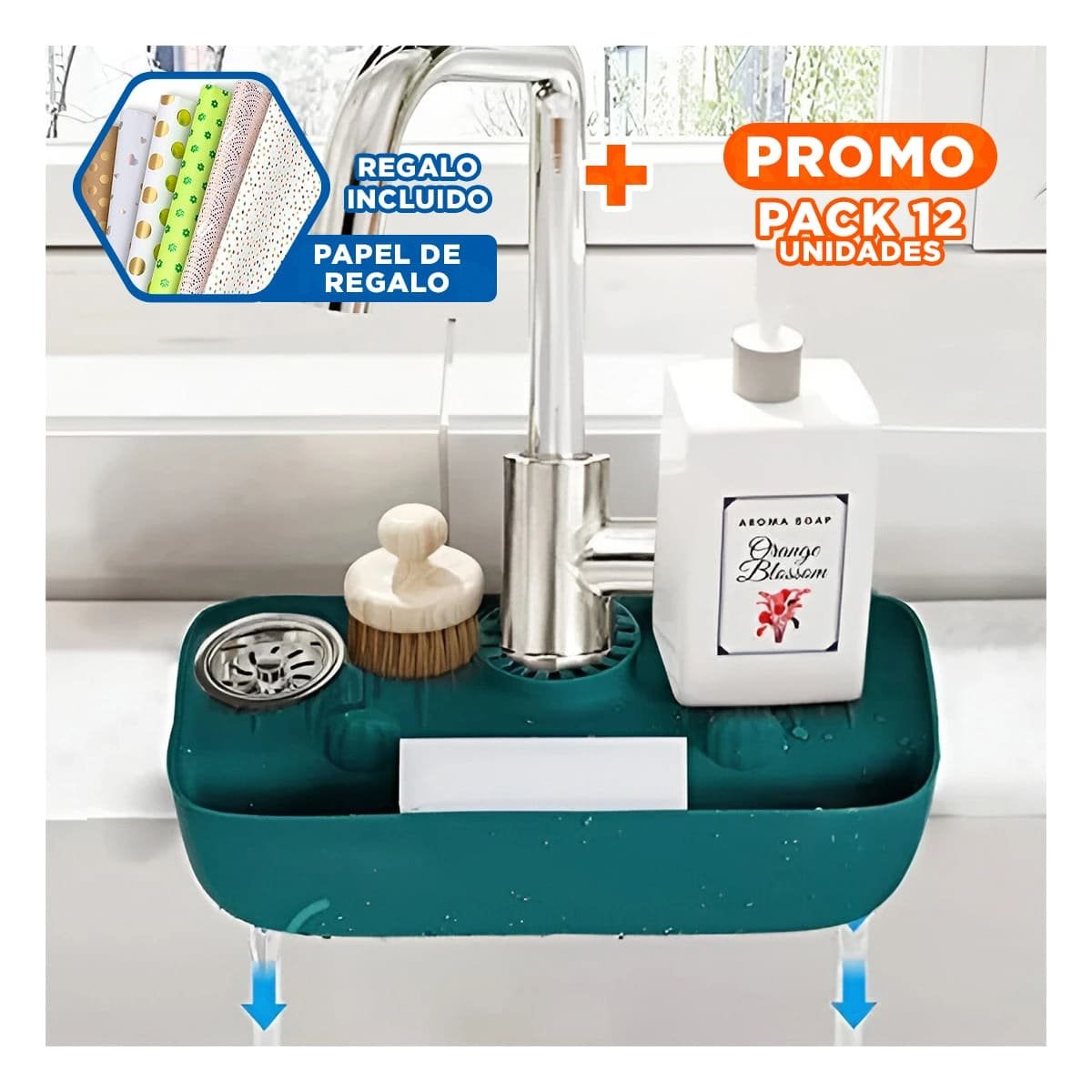 PACK12 ESCURRIDOR VERDE DE COCINA PARA LAVADERO CON ORDEN VISUAL Y+PAPEL REGALO - 1