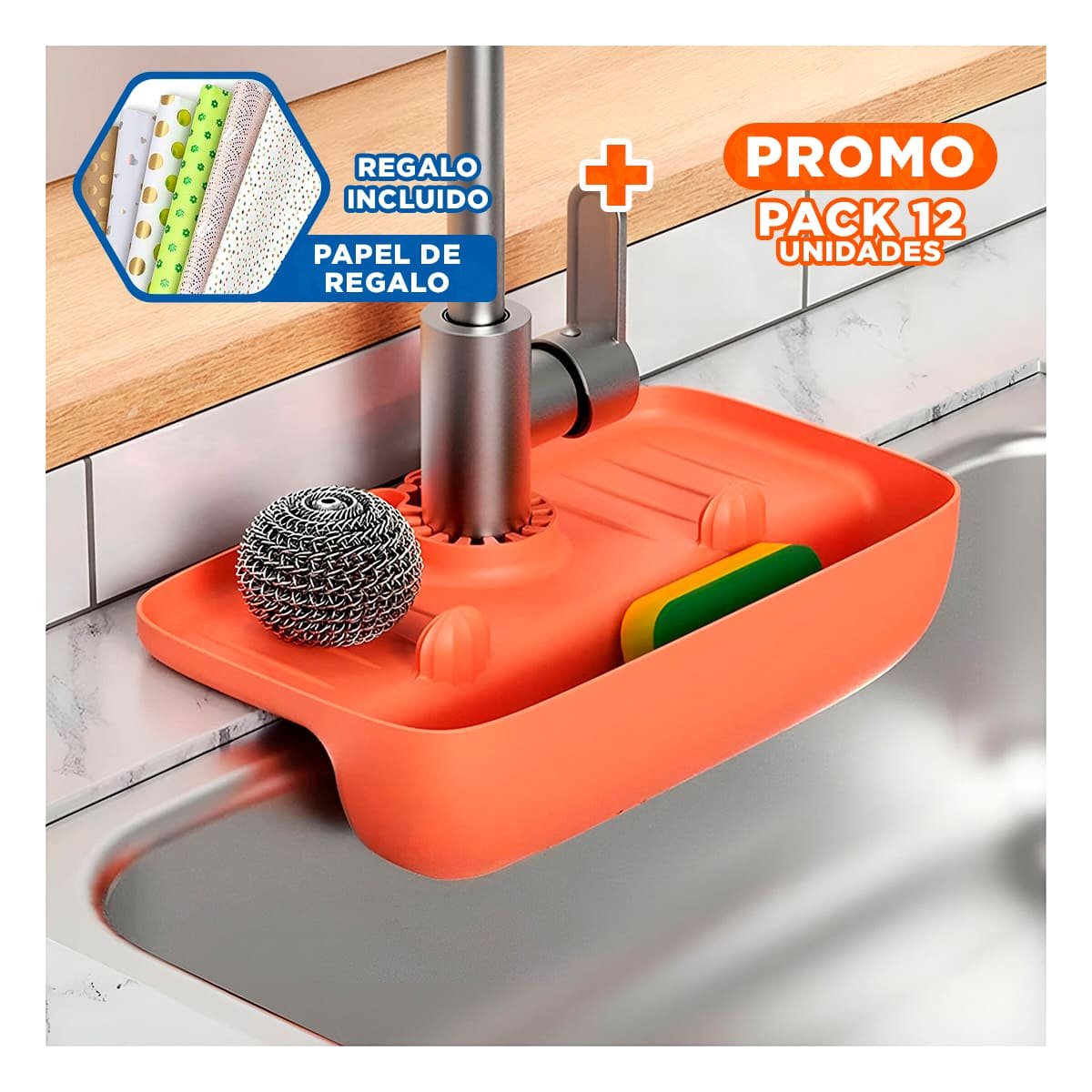 PACK12 ESCURRIDOR ANARANJADO DE COCINA PARA LAVADERO CON ORDEN VISUAL Y+PAPEL REGALO - 1