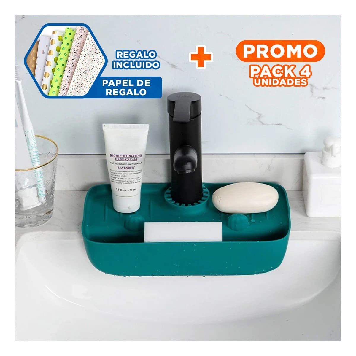 PACK4 PROTECCION DEL LAVADERO EN USO DIARIO CON ESCURRIDOR VERDE Y+PAPEL REGALO - 1
