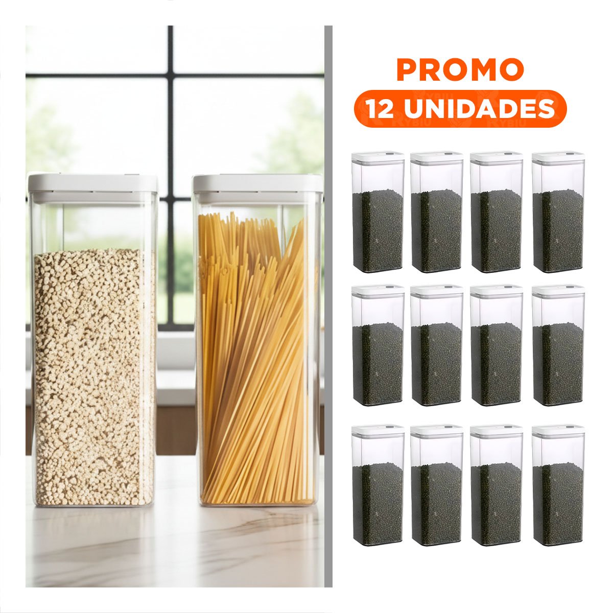 PACK12 CONTENEDOR HERMETICO PARA DESPENSA TAPA BLANCA PUNTO PLOMO 1900ML Y+REGALO STICKER - 1