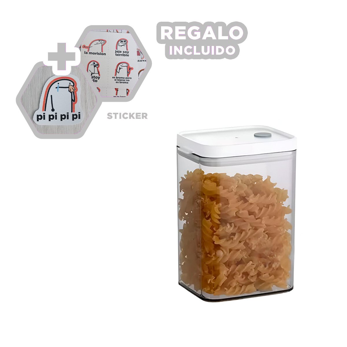 ENVASE ACRILICO ORGANIZADOR SNACKS TAPA BLANCA PUNTO PLOMO 1100ML Y+REGALO STICKER - 1