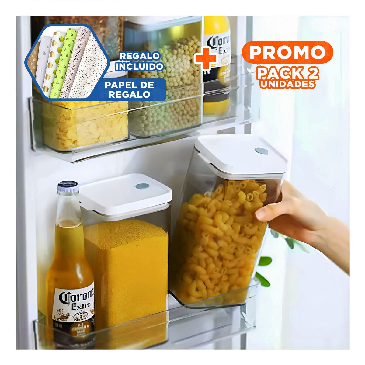 PACK2 BOTE ACRILICO PARA HARINAS FRESCAS TAPA BLANCA PUNTO PLOMO 1900ML Y+PAPEL REGALO - 1