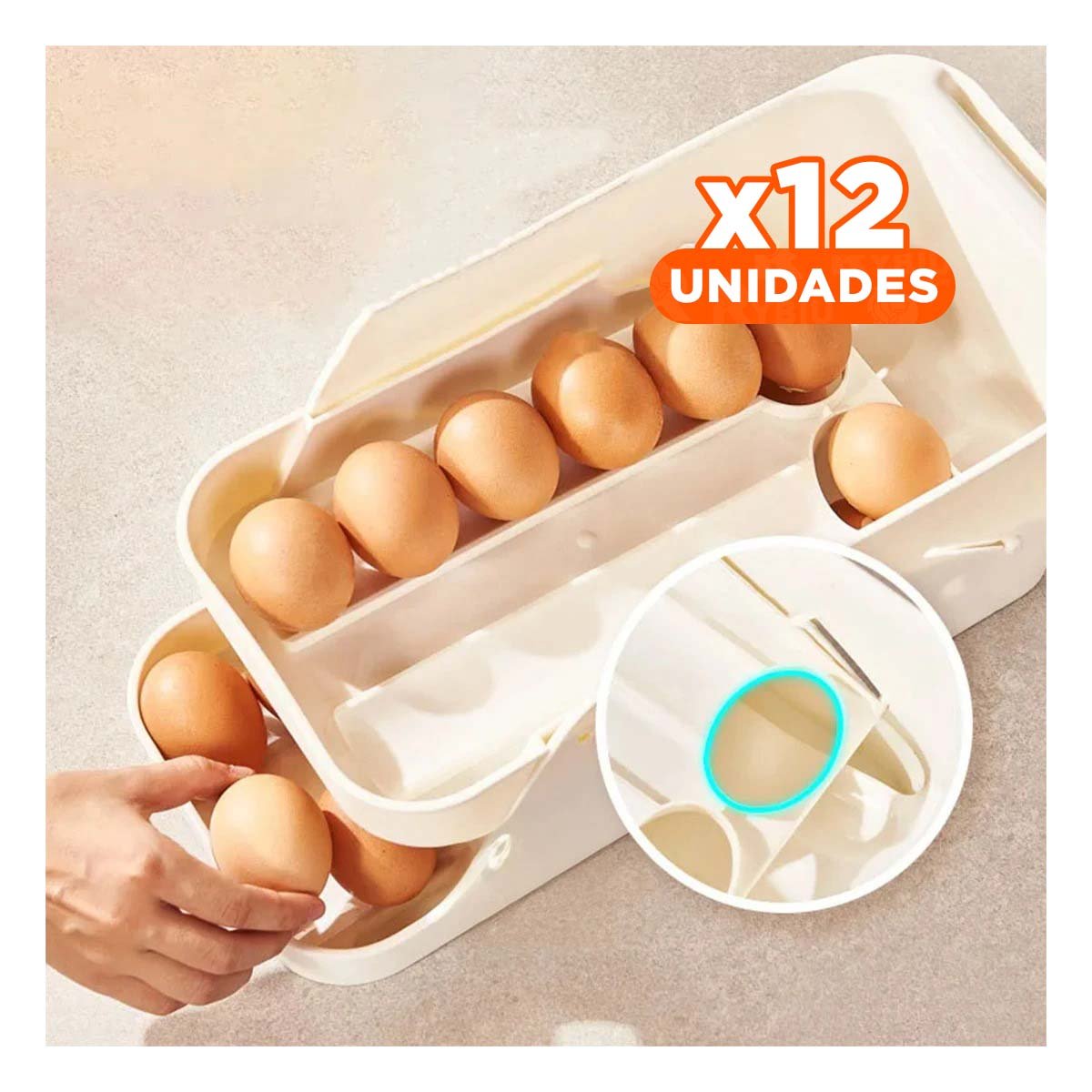 PACK12 PORTA LATAS Y HUEVOS 2 NIVELES BLANCO REFRIGERADORA - 1
