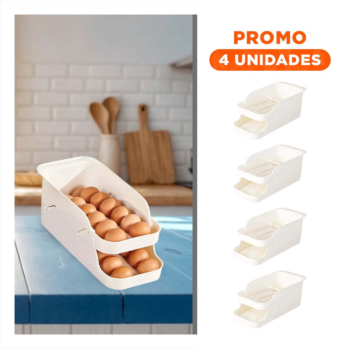 PACK4 ALMACENADOR COMPACTO BLANCO DE HUEVOS Y LATAS 2 NIVELES Y+REGALO STICKER - 1