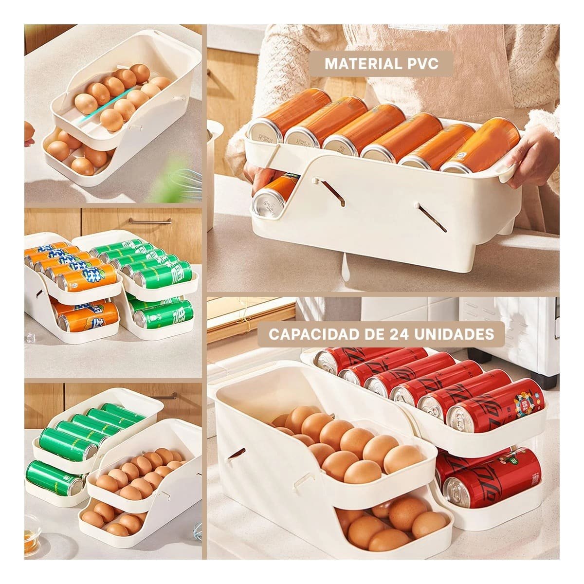 PACK4 ALMACENADOR COMPACTO BLANCO DE HUEVOS Y LATAS 2 NIVELES Y+REGALO STICKER - 2