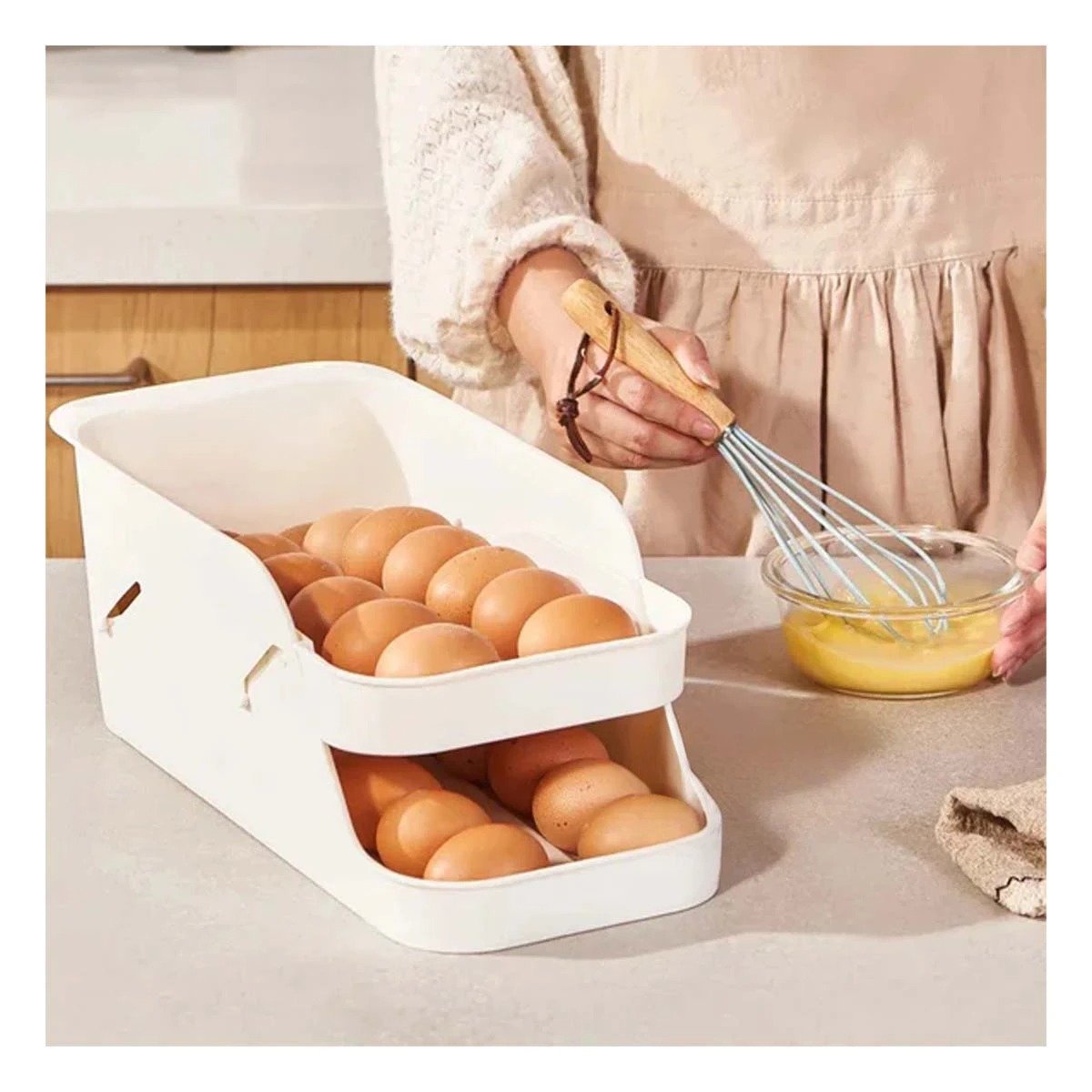 PACK4 ALMACENADOR COMPACTO BLANCO DE HUEVOS Y LATAS 2 NIVELES Y+REGALO STICKER - 5