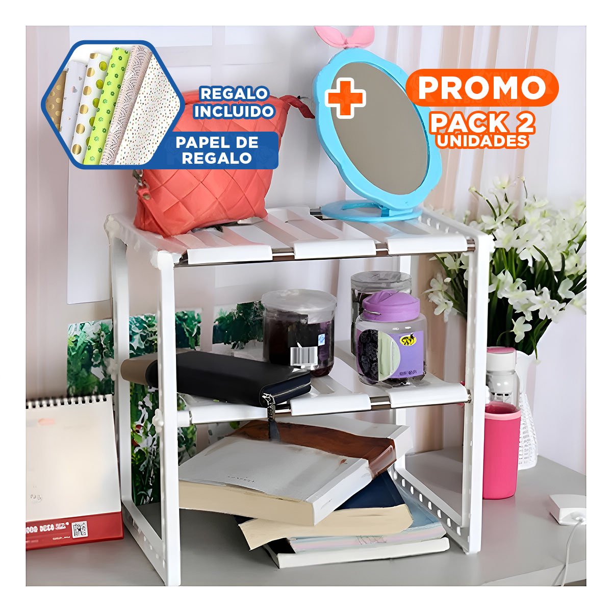 PACK2 ESTANTE DE COCINA BLANCO CON SOPORTE ESTABLE PARA SUS ACEITES Y+PAPEL REGALO - 1