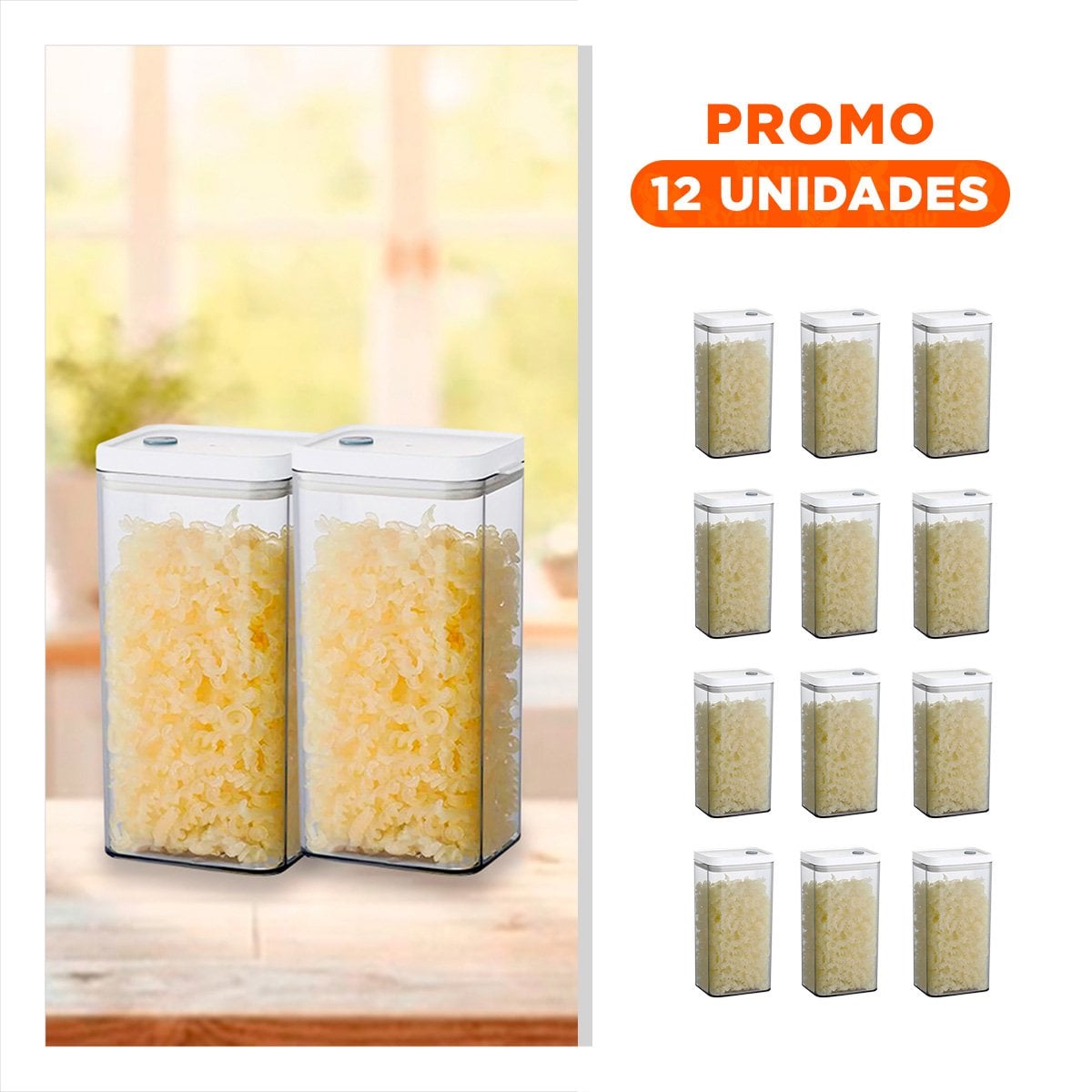 PACK12 CONTENEDOR HERMETICO PARA DESPENSA TAPA BLANCA PUNTO PLOMO 1500ML Y+REGALO STICKER - 1