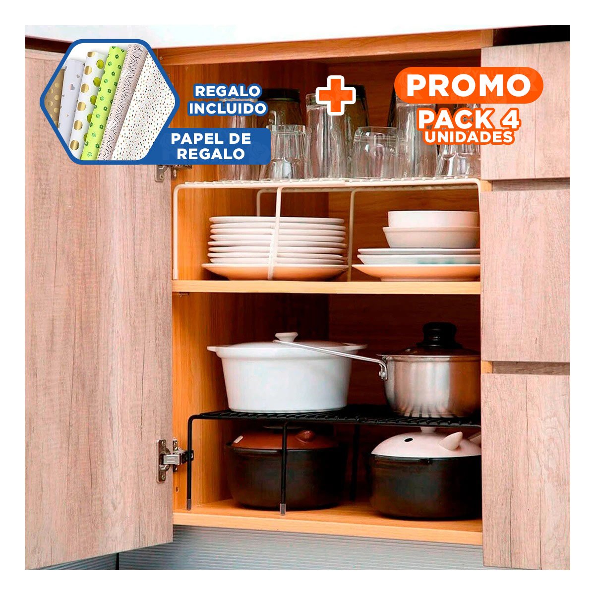 PACK4 REJILLA COMPACTA BLANCO PARA COCINA CON 6 PATAS EN METAL Y EXPANDIBLE Y+PAPEL REGALO - 1