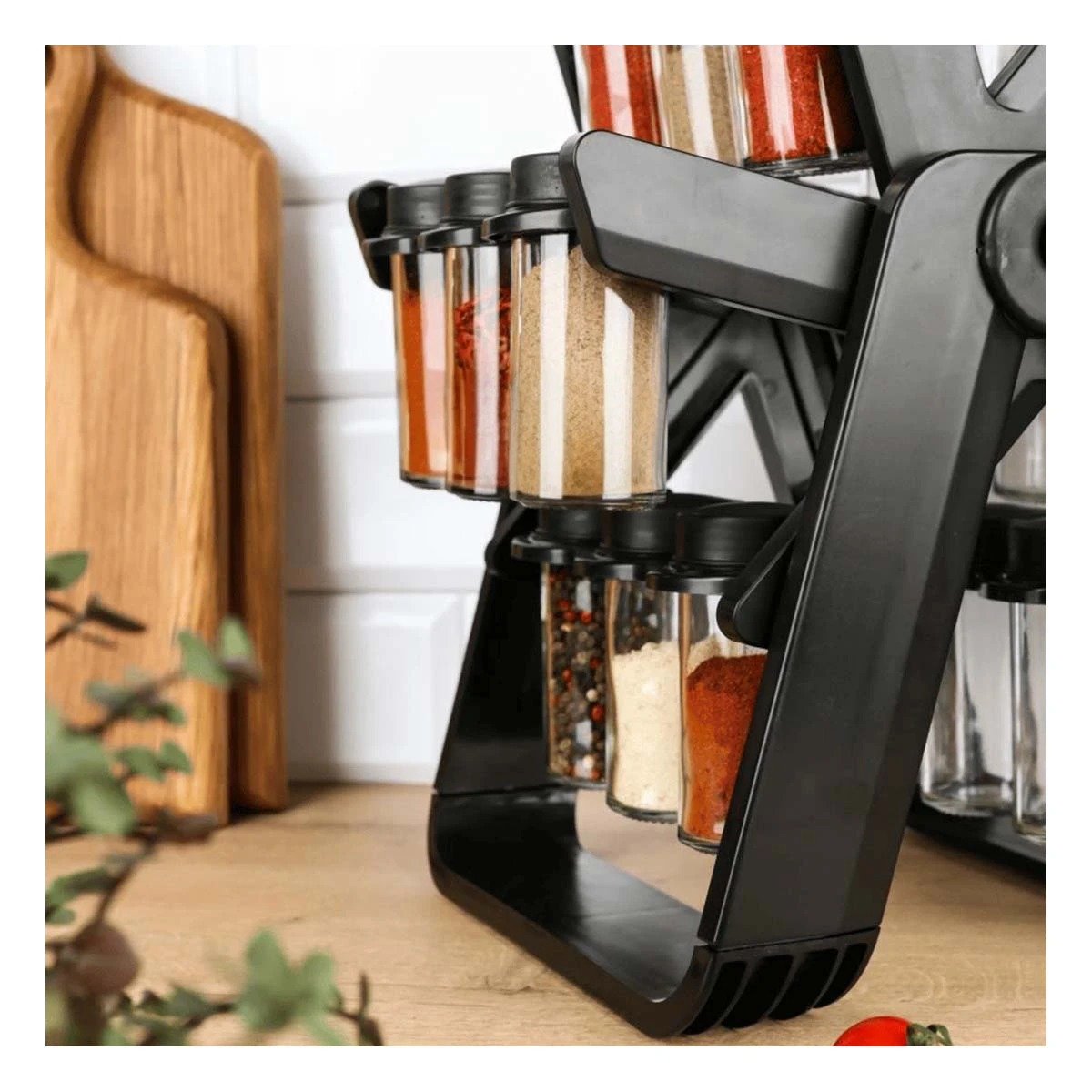 PACK6 SOPORTE DE CONDIMENTOS NEGRO CON ESTILO GIRATORIO 360 PARA COCINA Y+PAPEL REGALO - 2