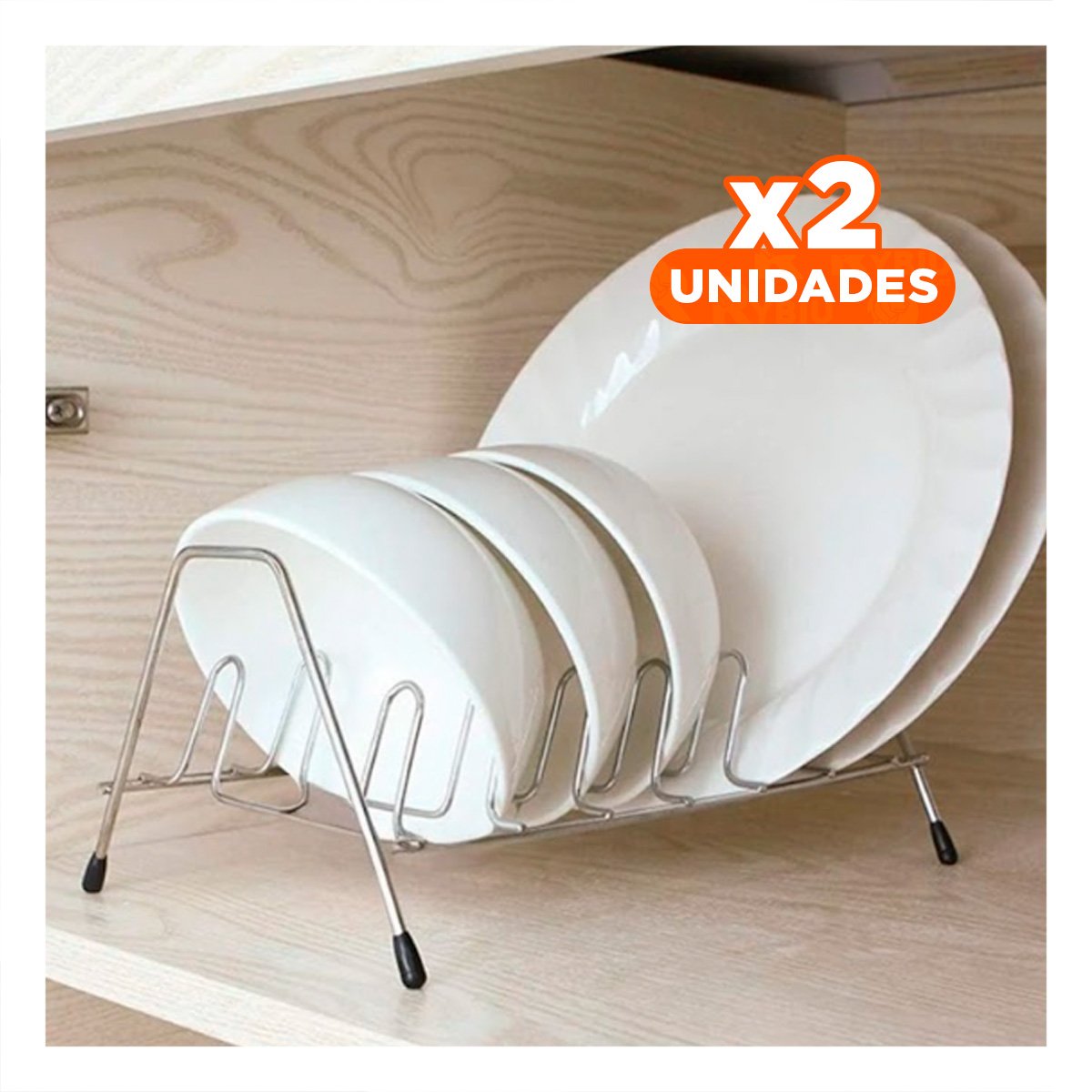 PACK2 SOPORTE VERTICAL PLATEADO PARA TAPAS DE OLLAS Y PLATOS 10 RANURAS Y+REGALO STICKER - 1