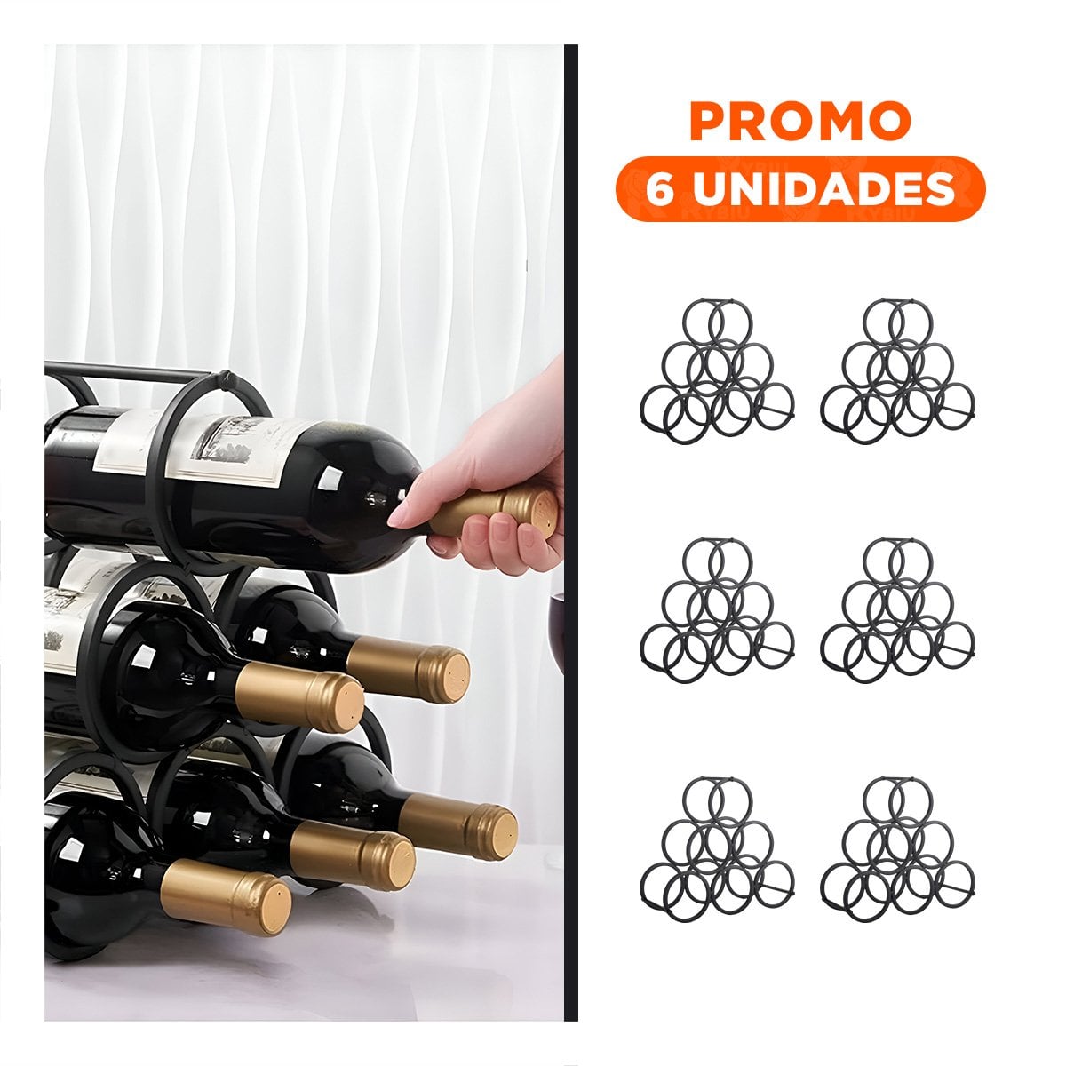 PACK6 BANQUETA METALICA ORGANIZADOR 3 NIVELES PARA 6 BOTELLAS NEGRO - 1