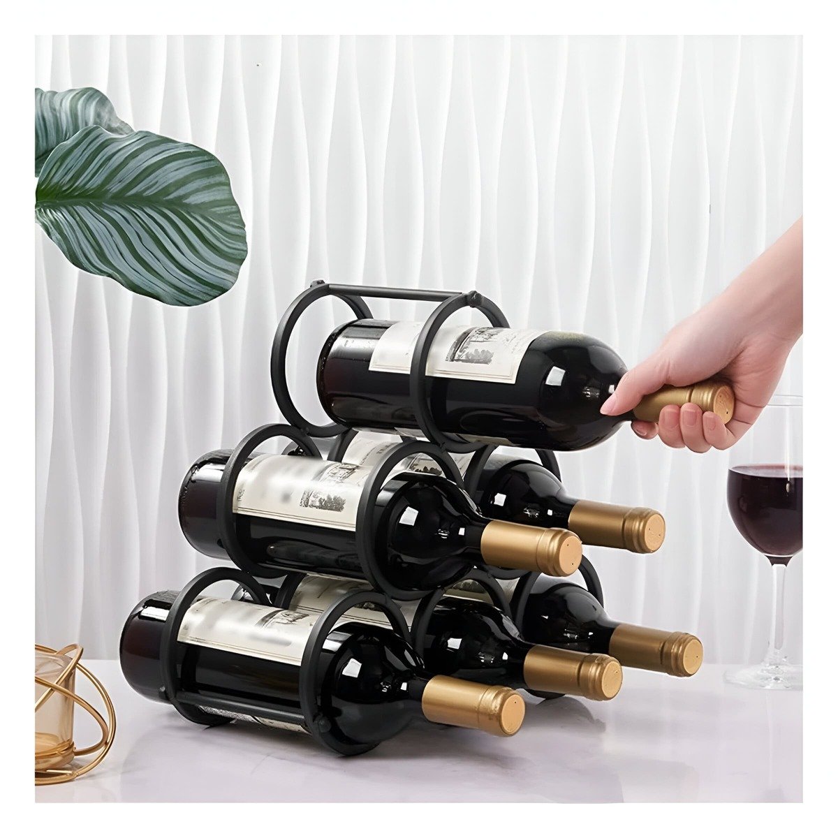 PACK6 BANQUETA METALICA ORGANIZADOR 3 NIVELES PARA 6 BOTELLAS NEGRO - 3