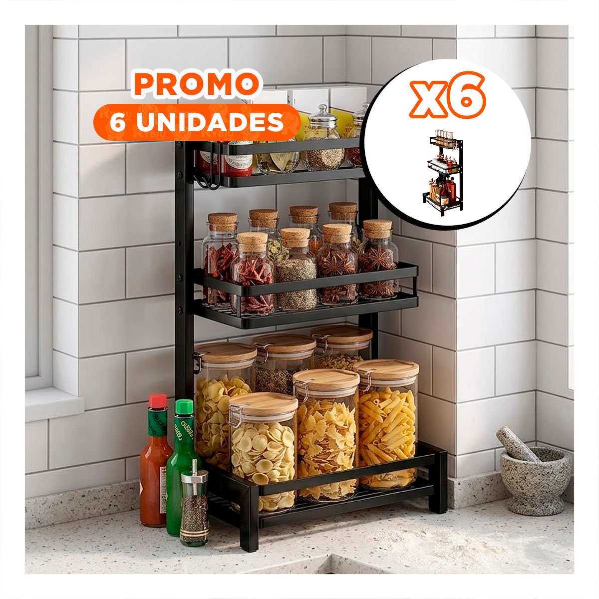 PACK6 ORGANIZADOR MODULAR NEGRO CON 3 NIVELES FABRICADO EN ACERO INOXIDABLE Y+REGALO STICKER - 1