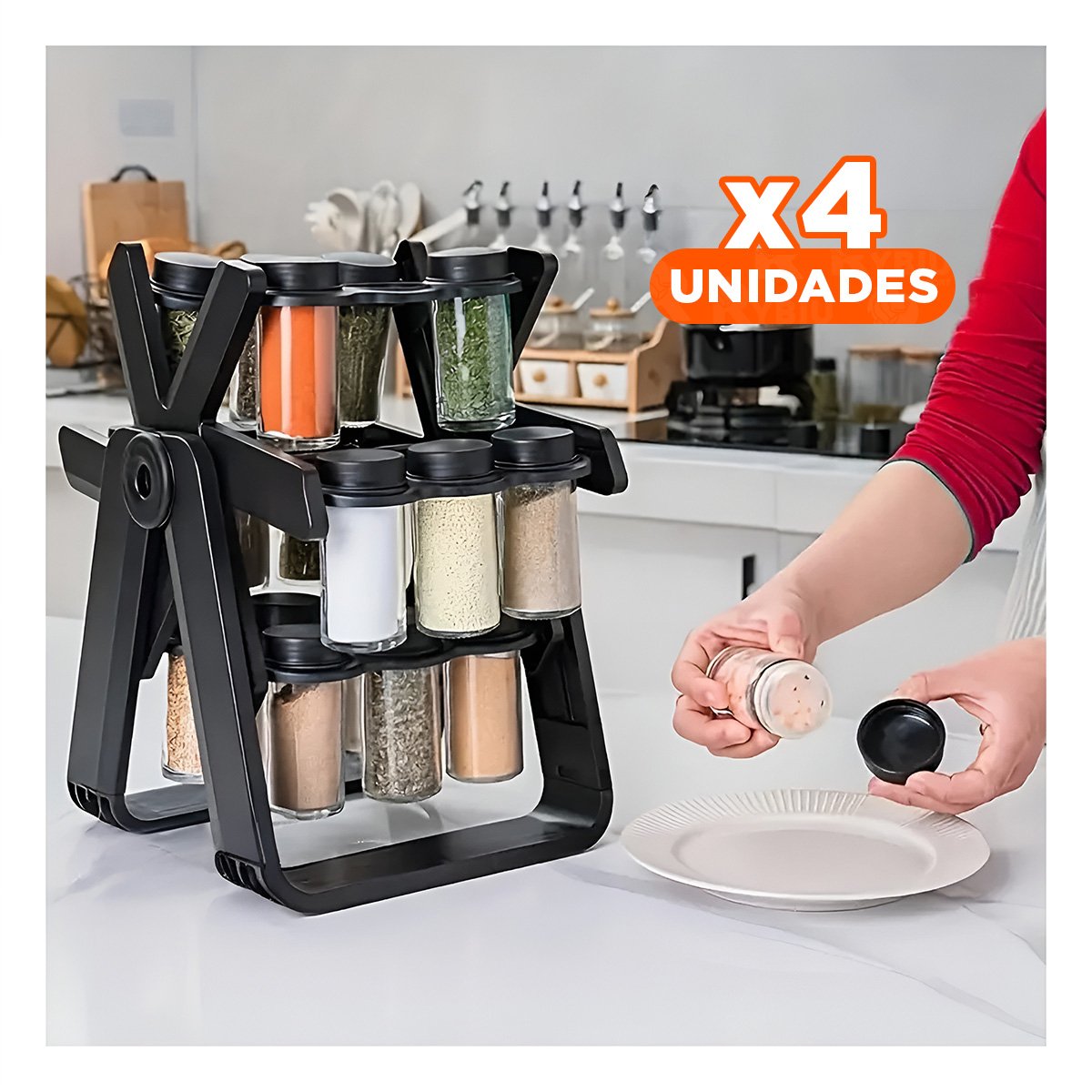 PACK4 ORGANIZADOR DE CONDIMENTOS NEGRO CON ESTILO GIRATORIO 360 PARA COCINA - 1
