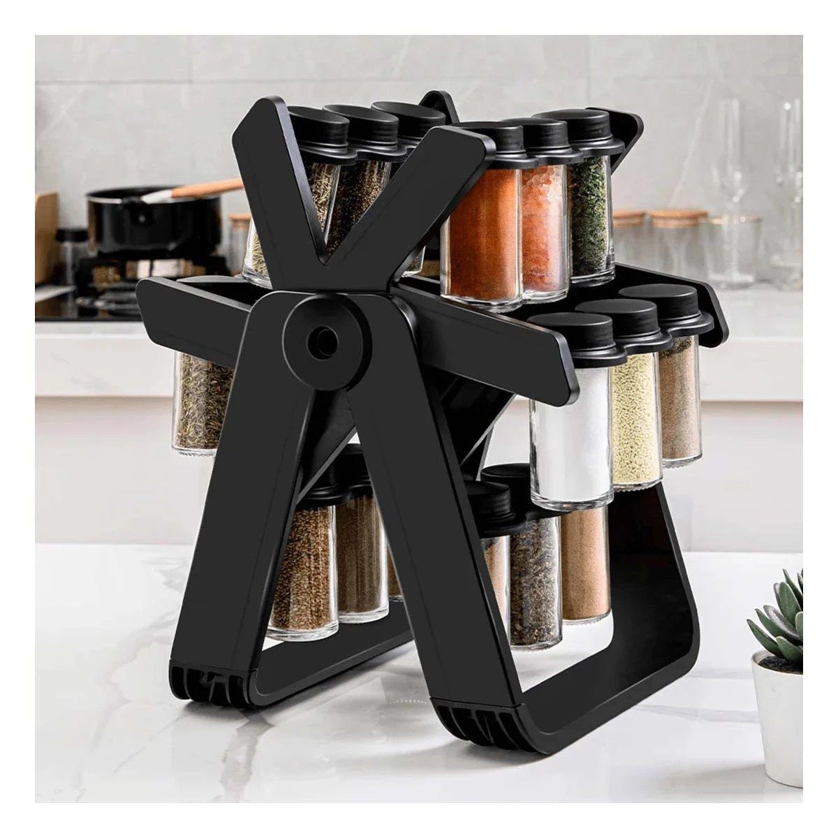 PACK4 ORGANIZADOR DE CONDIMENTOS NEGRO CON ESTILO GIRATORIO 360 PARA COCINA - 2