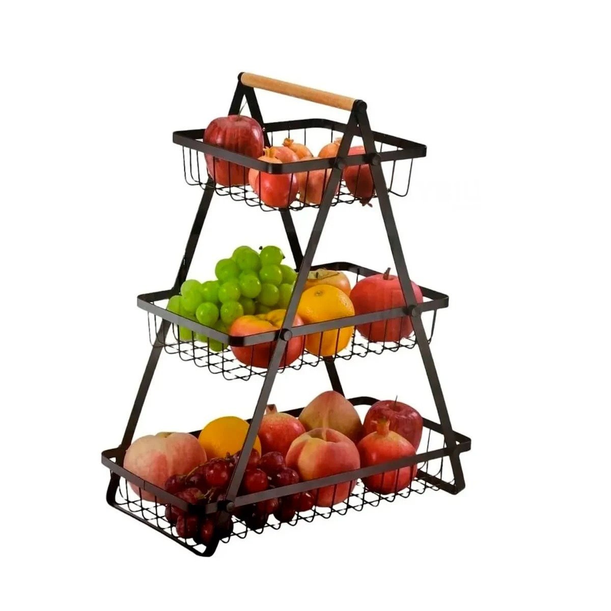 PACK2 FRUTERO TRIANGULAR DE ACERO INOXIDABLE EN COLOR NEGRO CON 3 NIVELES Y+REGALO STICKER - 2