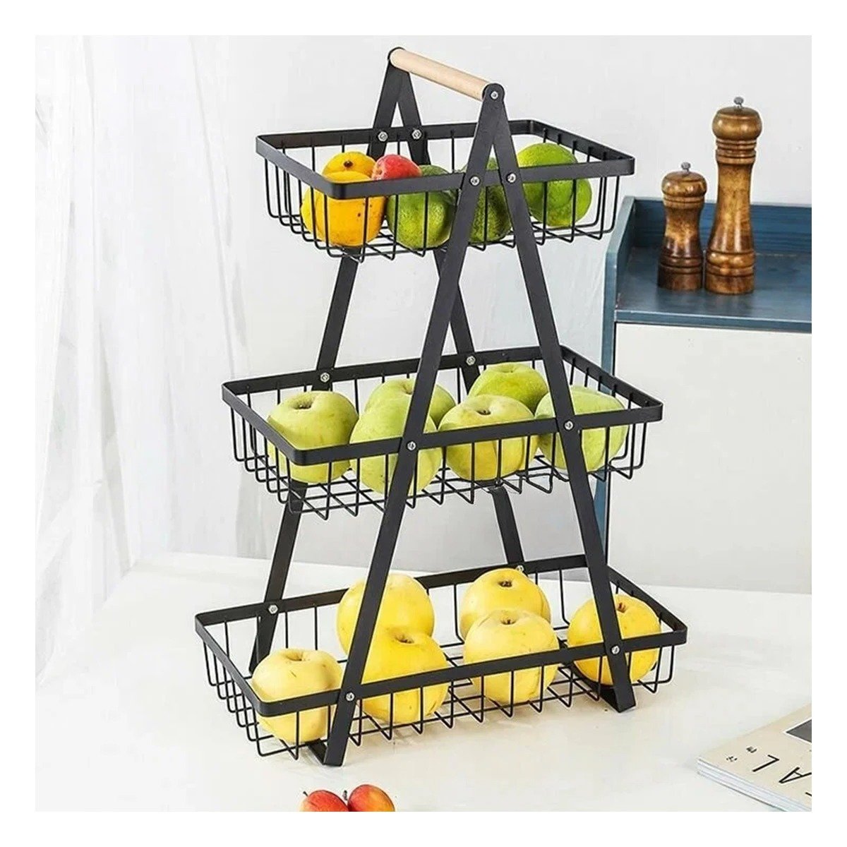 PACK2 FRUTERO CON BASE TRIANGULAR EN COLOR NEGRO DE ACERO INOXIDABLE 3 NIVELES - 5