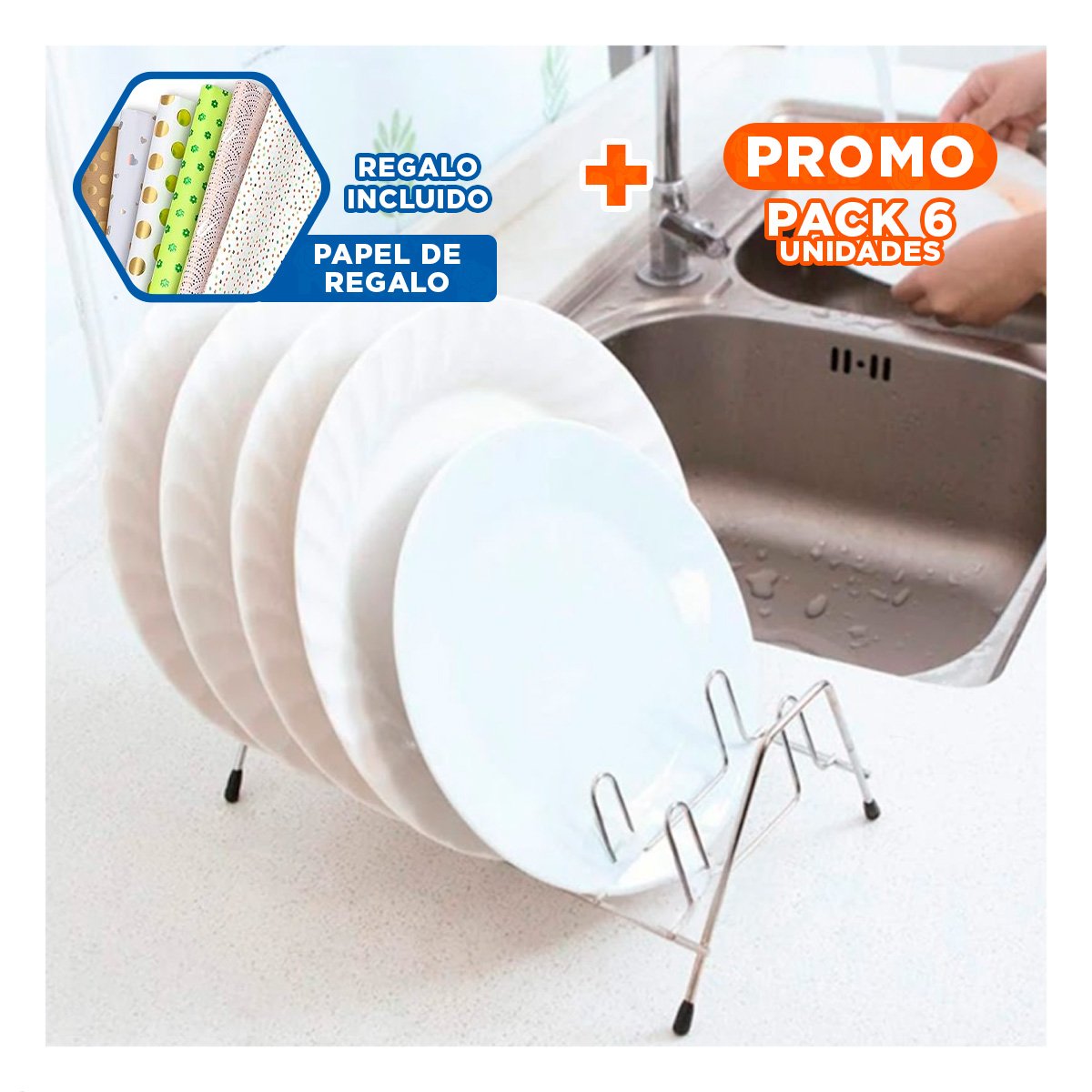PACK6 ESTANTE COMPACTO PLATEADO PARA TAPAS DE OLLAS 10 RANURAS Y+PAPEL REGALO - 1
