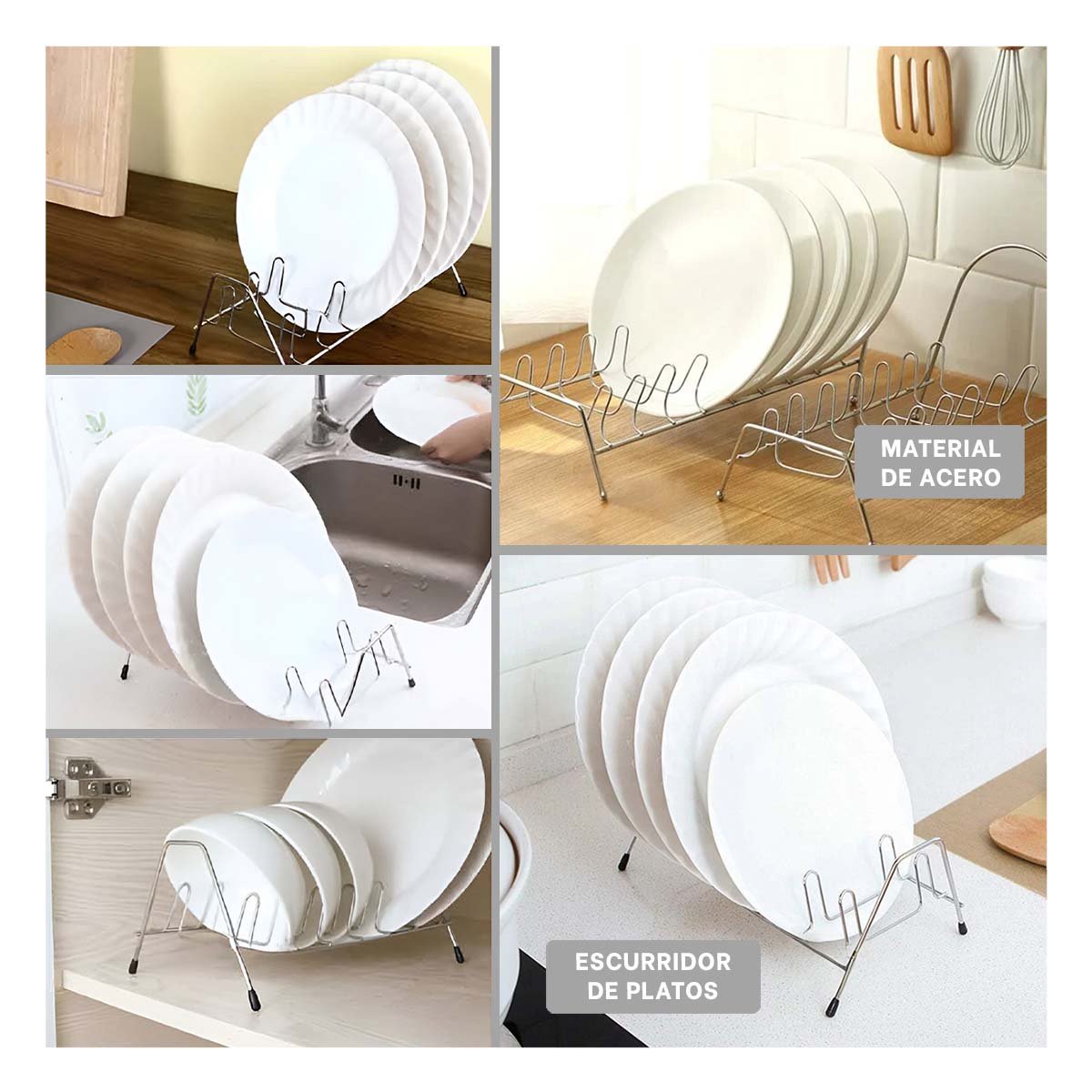 PACK6 ESTANTE COMPACTO PLATEADO PARA TAPAS DE OLLAS 10 RANURAS Y+PAPEL REGALO - 3