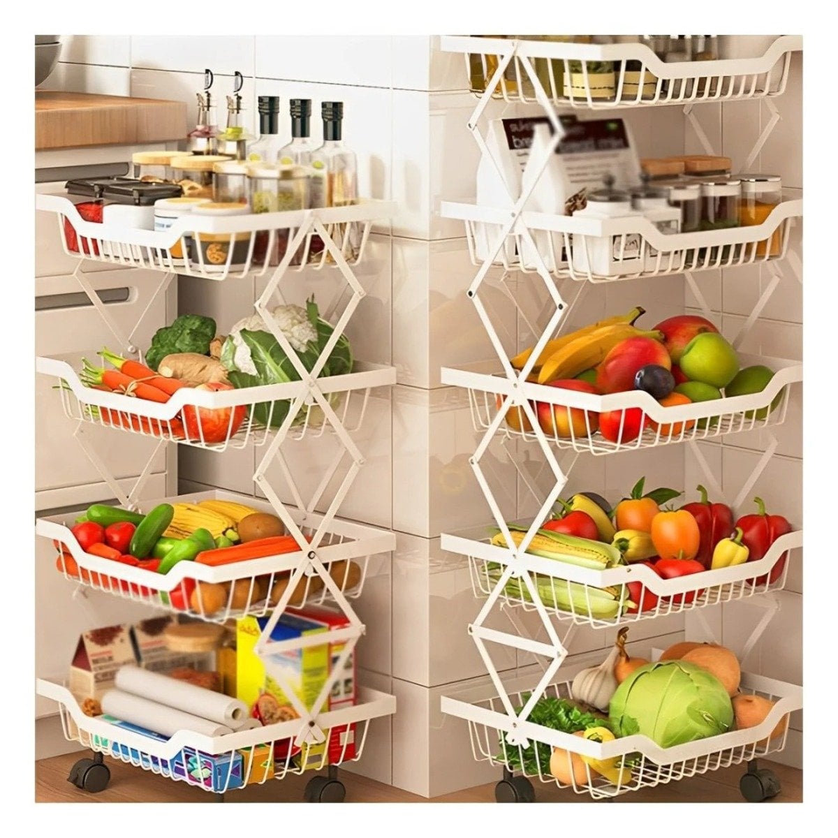 PACK2 VERDULERO BLANCO CON 5 PISOS Y SOPORTE EN ACERO INOXIDABLE PARA ESPACIOS ORDENADOS - 3
