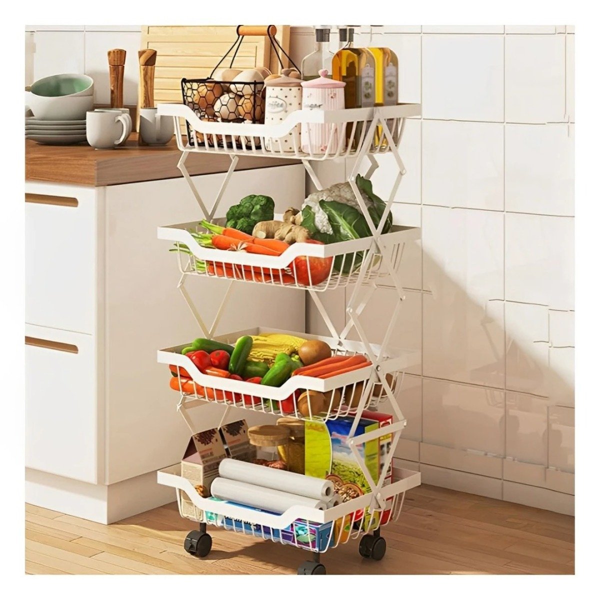 PACK2 VERDULERO BLANCO CON 5 PISOS Y SOPORTE EN ACERO INOXIDABLE PARA ESPACIOS ORDENADOS - 5