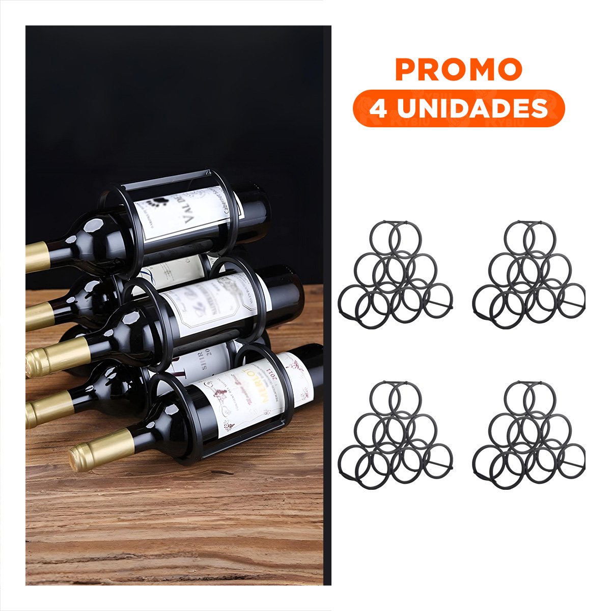 PACK4 BANQUETA PARA 6 BOTELLAS Y TOMATODOS NEGRO Y+REGALO STICKER - 1