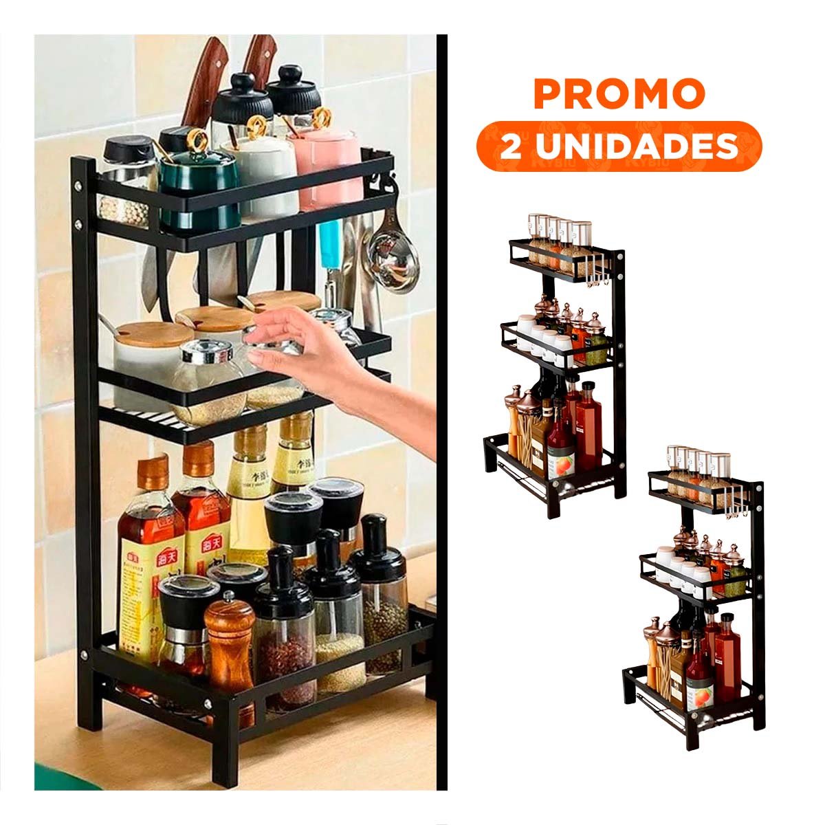 PACK2 ESTANTERIA PRACTICA EN ACERO INOXIDABLE DE COLOR NEGRO FORMATO 3 NIVELES - 1