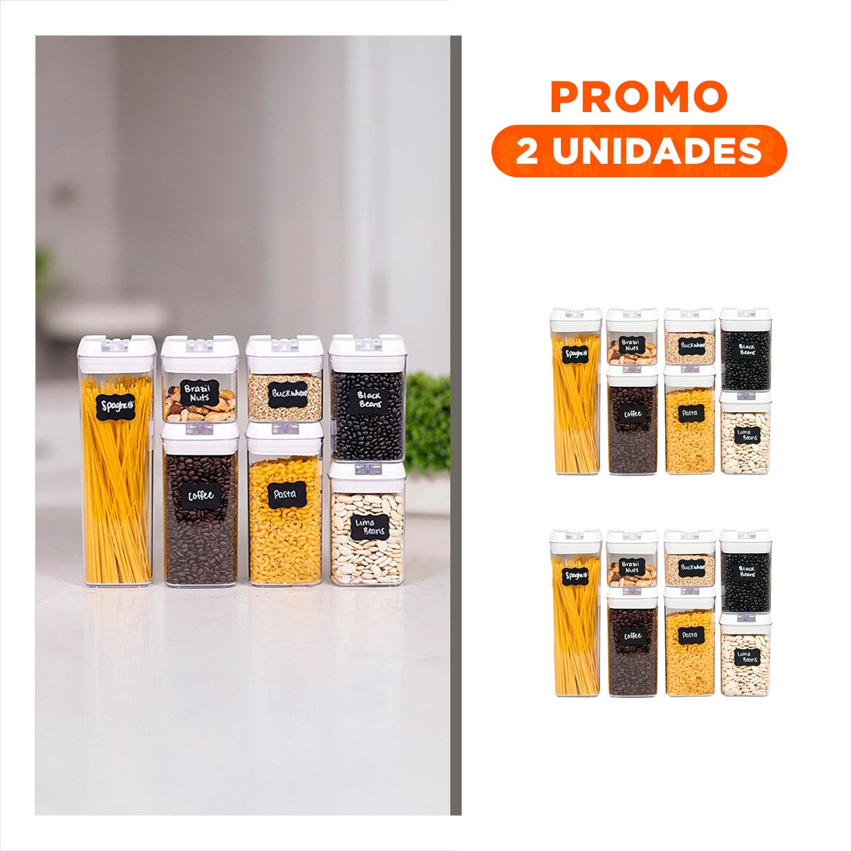 PACK2 SET HERMÉTICO CONTENEDORES ACRÍLICOS 7 PIEZAS TRANSPARENTE IDEAL PARA COCINA - 1