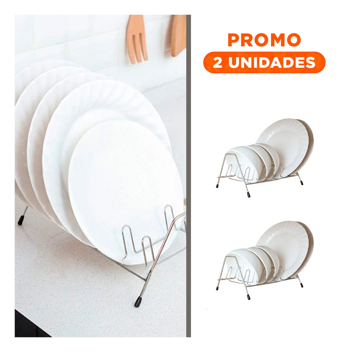 PACK2 SOPORTE REFORZADO PLATEADO PARA TAPAS DE OLLAS Y PLATOS CURVO 10 RANURAS - 1