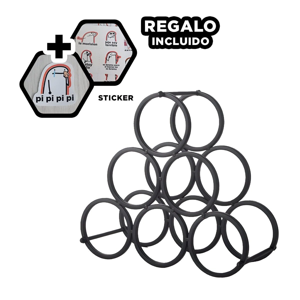 ORGANIZADOR DE VINOS Y TOMATODOS PARA 6 BOTELLAS NEGRO Y+REGALO STICKER - 1