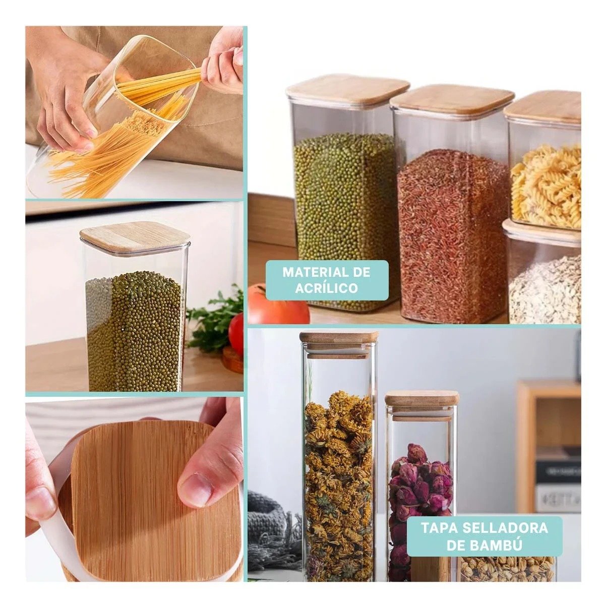 TARRO DE ACRILICO PARA DESPENSA Y HOGAR TRANSPARENTE 1900ML Y+LIGAS REGALO - 5