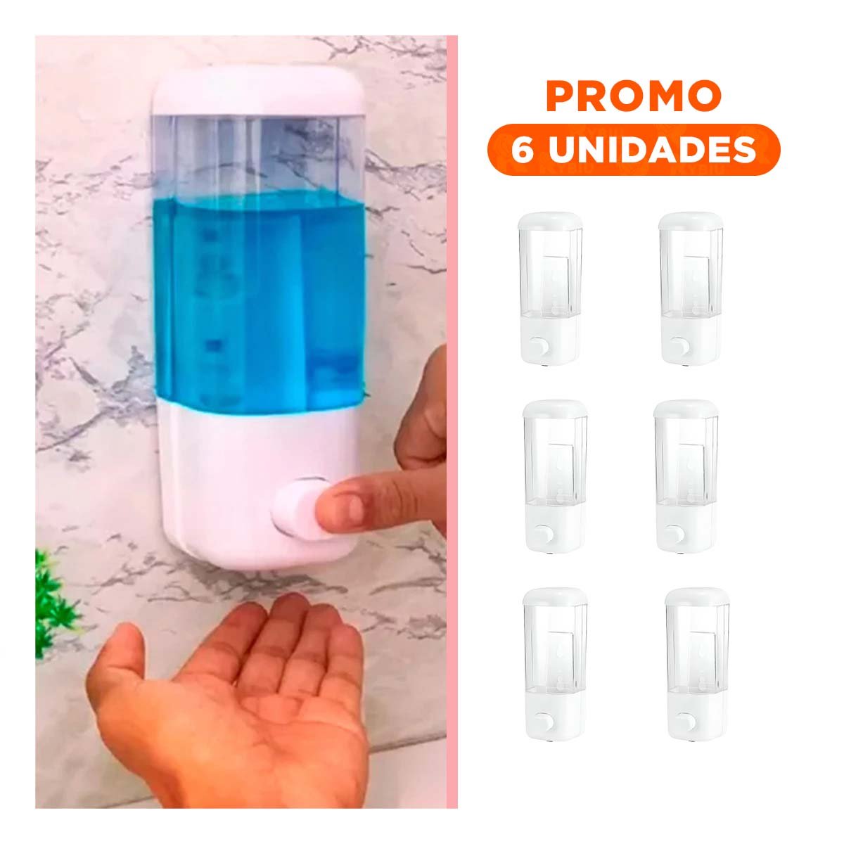 PACK6 KIT DOSIFICADOR 450 ML BLANCO PARA JABON LIQUIDO DE PARED - 1