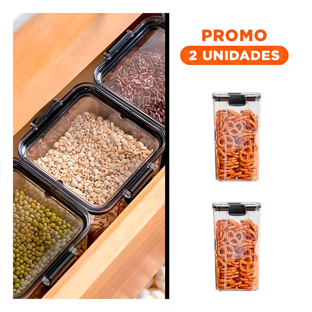 PACK2 CONTENEDOR 1800 ML CON MEDIDAS 24CM X 9CM X 9CM EN ACRILICO TAPA NEGRO - 1