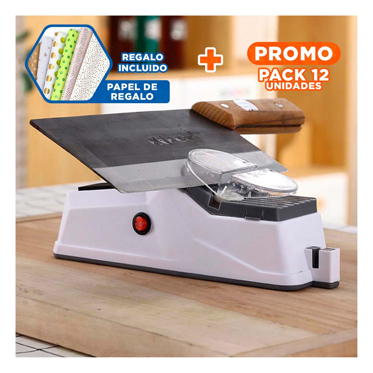 PACK12 APARATO ELECTRICO DE CUCHILLOS RAPIDO Y SEGURO PARA MANTENER FILO Y+PAPEL REGALO - 1