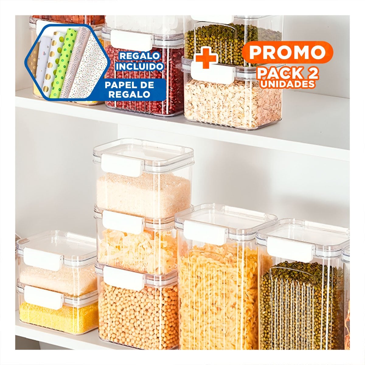 PACK2 SET COCINA ALIMENTOS ACRILICO 5 PIEZAS TRANSPARENTE FACIL LIMPIAR DIARIO Y+PAPEL REGALO - 1