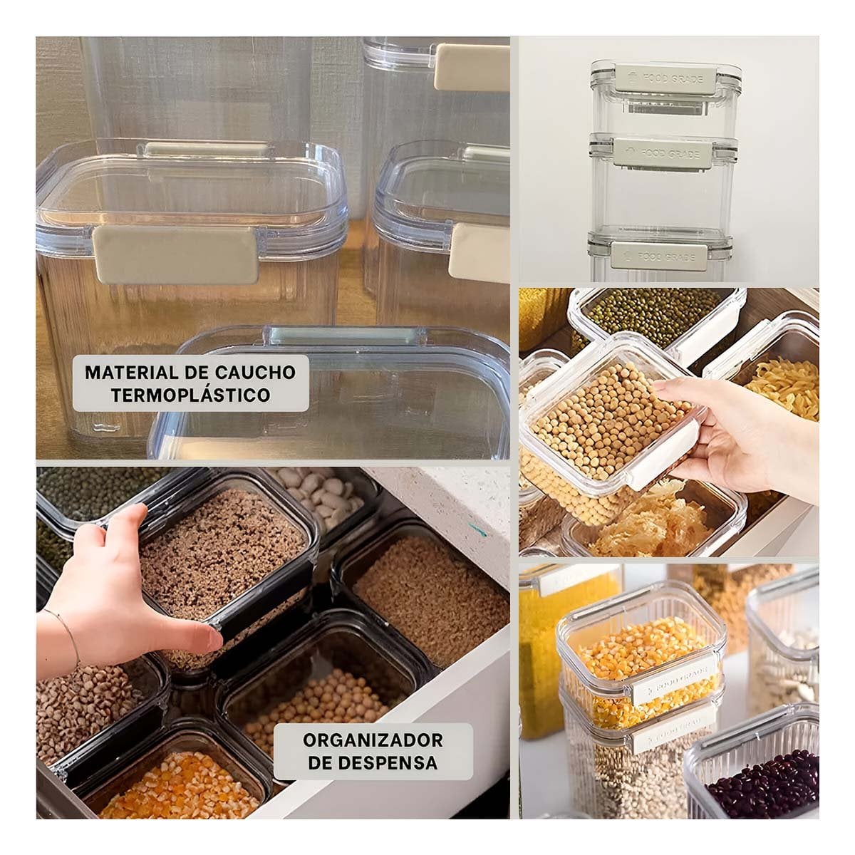 PACK2 SET COCINA ALIMENTOS ACRILICO 5 PIEZAS TRANSPARENTE FACIL LIMPIAR DIARIO Y+PAPEL REGALO - 3