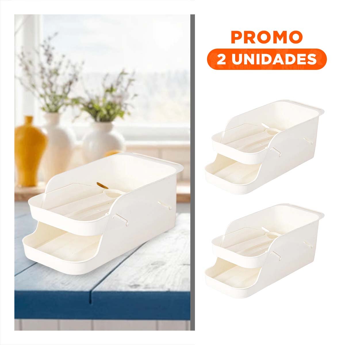 PACK2 ESTANTE COMPACTO BLANCO DE HUEVOS Y LATAS 2 NIVELES - 1